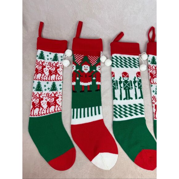 Vintage Knit Stocking Set of 4 Kitschy Patterns 1980s 1990s Christmas - Picture 2 of 8